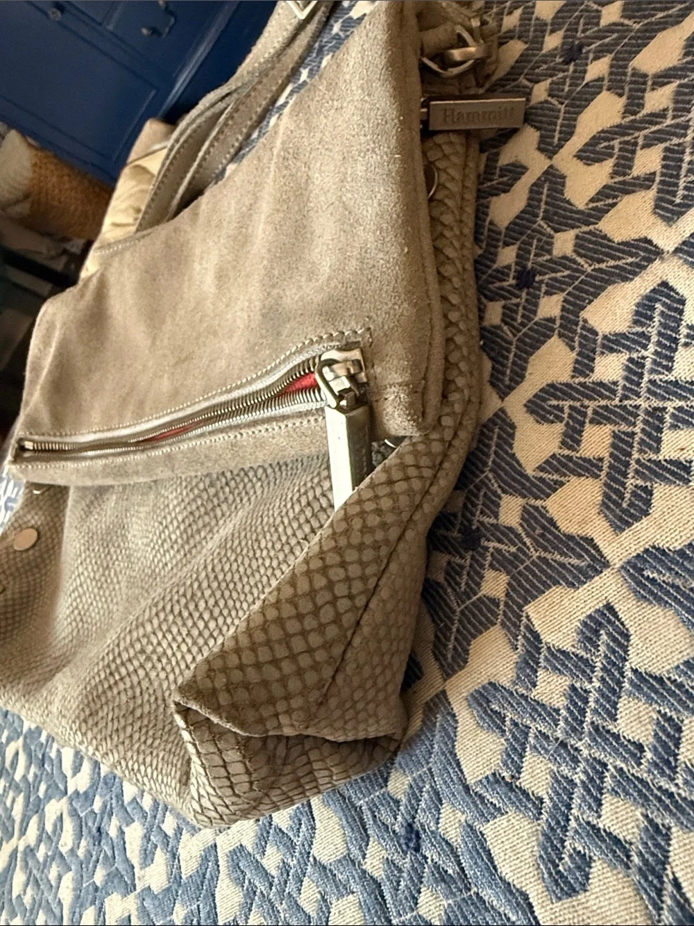 Hammitt VIP Los Angeles Gray Snakeskin Embossed Suede Leather Crossbody Bag